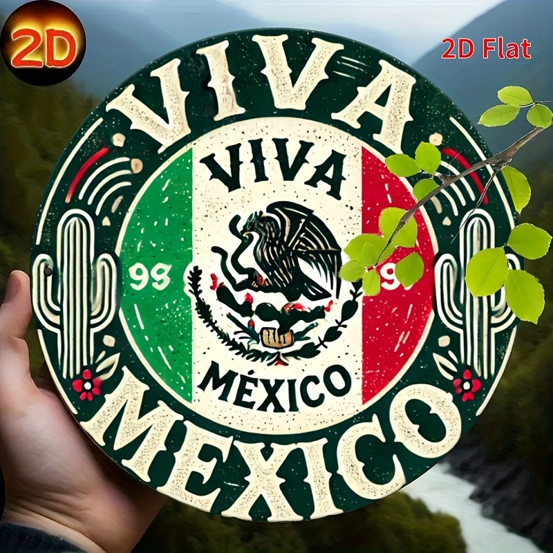 Vintage Collectible Signs - 1pc Vintage 'Mexico' Round Metal Sign