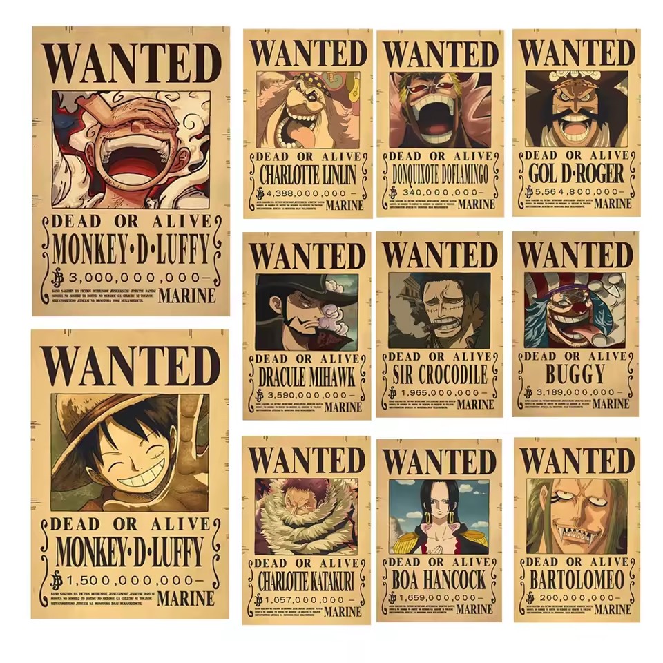 Vintage Collectible Items - Anime One Piece Bounty Wanted Posters